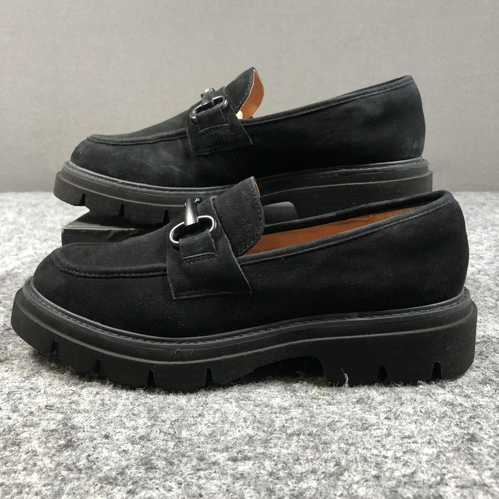 Sofft Loafers Womens 10 Black Leather Slip On Lug Sole Buckle Comfort Shoes